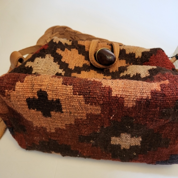 NWT kilim hand woven rug bag genuine vegetable leather made in USA - Picture 9 of 13